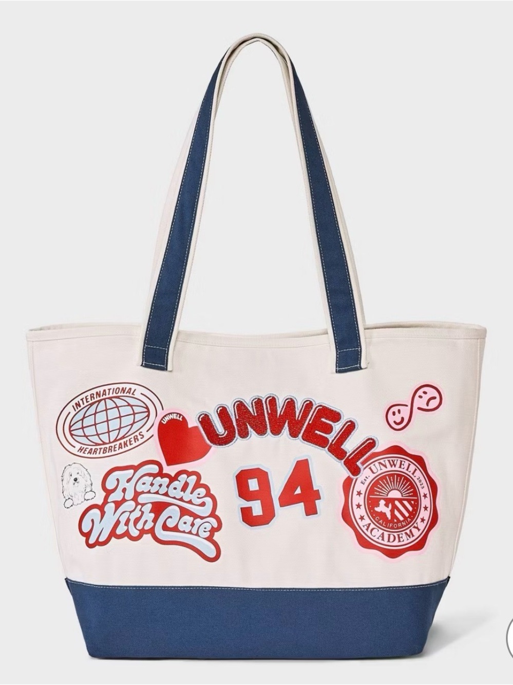 Unwell Cream & Navy Patchwork Canvas Tote